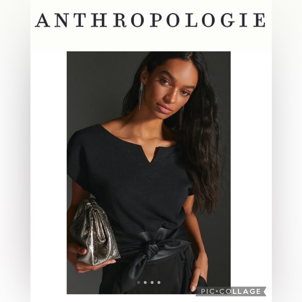 Anthropologie Black V-Neck Blouse - Picture 1 of 8